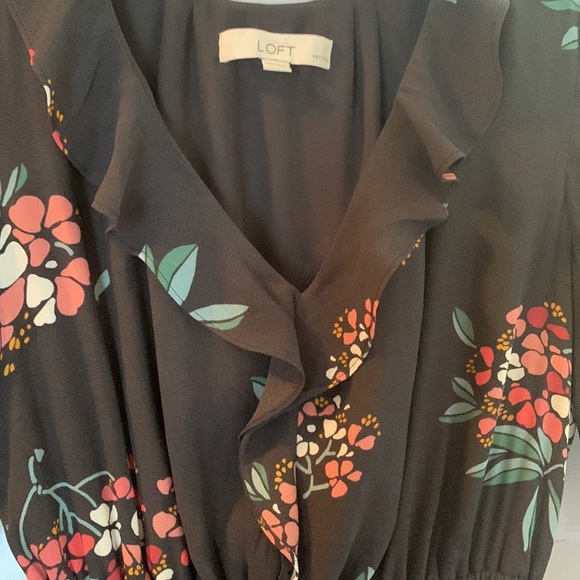 Loft charcoal grey floral chiffon maxi, lined, v neck, elastic waist,cuffs szXSP - Picture 5 of 12